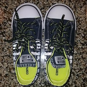 Black & neon green Converse with reflective design